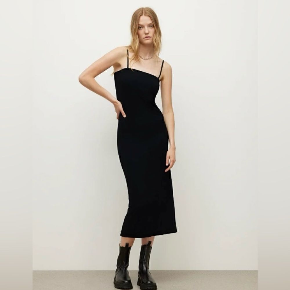 NWT Allsaints Charlie Black Slip Midi Dress Sz 8 Optional Straps - Picture 2 of 4
